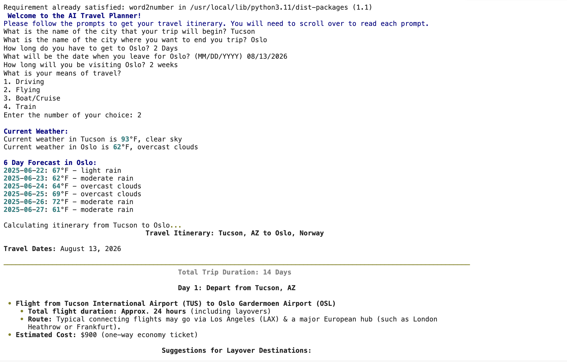 Python AI Travel Planner